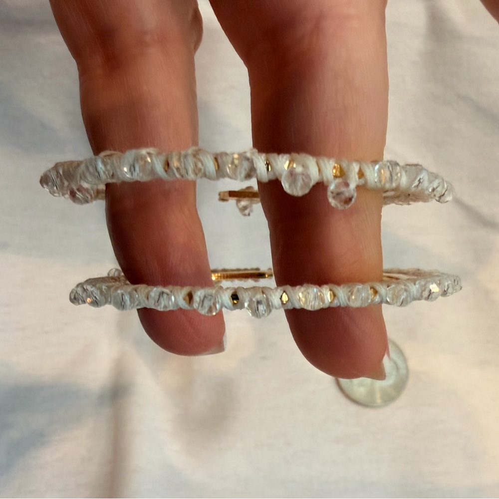 Crystal Beaded Hoop Earrings - Clear Gold Accents